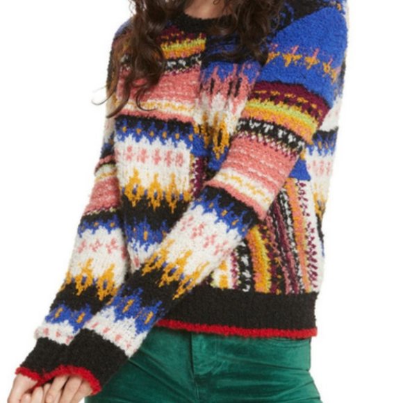 FREE PEOPLE Multicolor Best Day Ever Alpaca Blend Boucle Sweater M - Picture 1 of 10